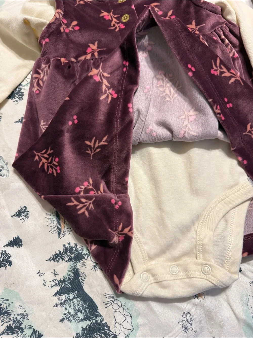9 Month NEW Carters Velvet Floral Baby Dress Set - Burgundy & Cream